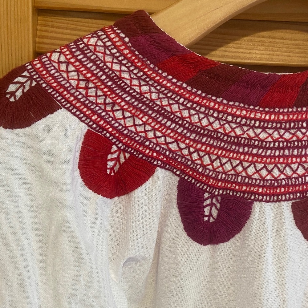 Hand Embroidered Red and White Women's Top - Picture 5 of 7